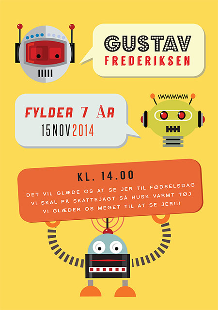 Børnefødselsdag - Robot Party Fødselsdagsinvitation